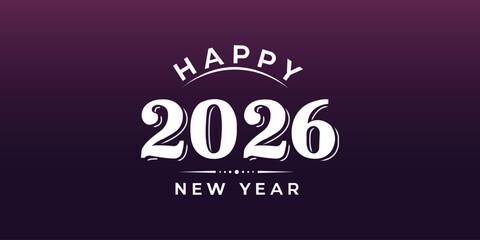 happy,2026,new flat vector banner illustration with dark purple gradient and bold elegant happy 2026 new year typography