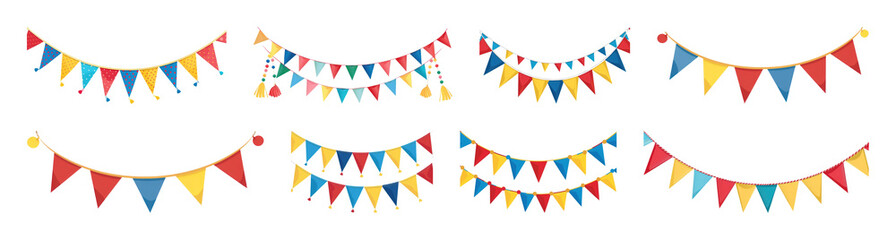Fototapeta premium PNG Colorful festive bunting flags, element set on transparent background