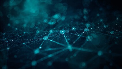 Displaying glowing nodes and connecting lines in 3D network space with light particles and bokeh