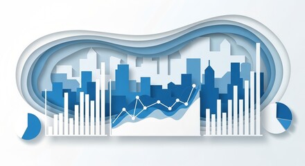 Stunning financial growth chart overlaying city skyline with layered design