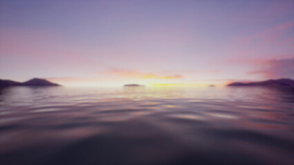 Rippling waters create a serene mirror as soft pastel colors paint the sky. Distant islands stand quietly against the horizon at sunset, offering a peaceful retreat.