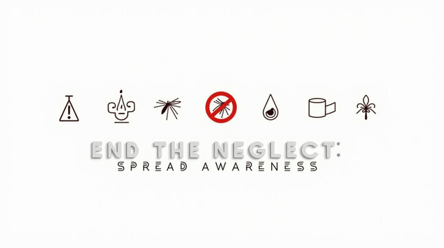 End the neglect spread awareness campaign banner isolated on white background icons representing vector borne illnesses, dengue fever, malaria, zika virus, chikungunya