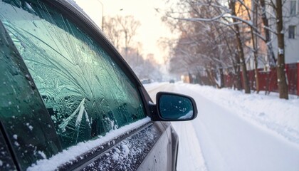 Obraz premium 窓ガラスが凍っている車 AI生成素材