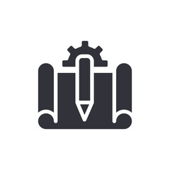Blueprint Design With Gear Pencil Flat Icon For Technology