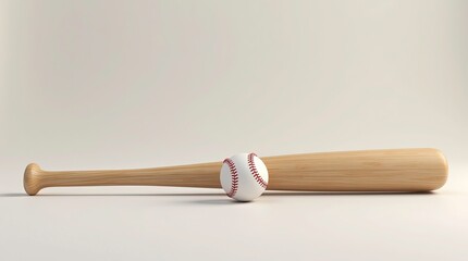 Naklejka premium 3d render of a wooden baseball bat and a white baseball with red stitching.