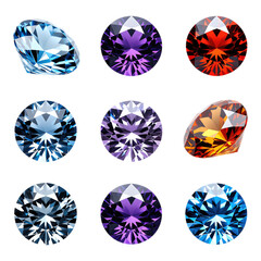 Fototapeta premium Nine Faceted Gemstones in Blue Purple and Red