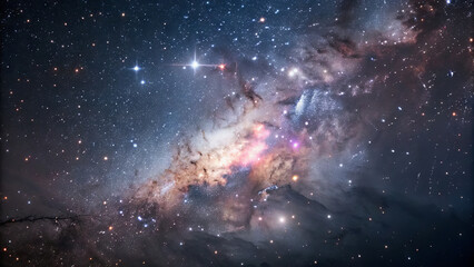 Fototapeta premium This breathtaking scene displays a vibrant galaxy with swirling clouds of gas and dust illuminated by countless stars