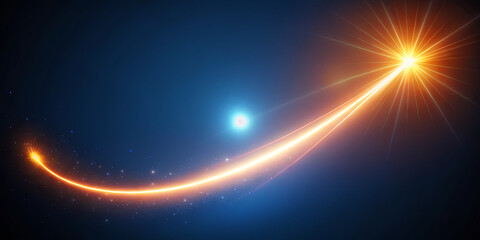 A bright comet travels across a dark night sky, leaving a glowing trail behind it. Stars twinkle in the background, enhancing the beauty of this cosmic event