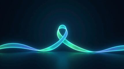 Abstract glowing neon ribbon on dark background, symbolizing awareness and support for various causes, such as cancer, hivaids, and other health issues, promoting hope and solidarity