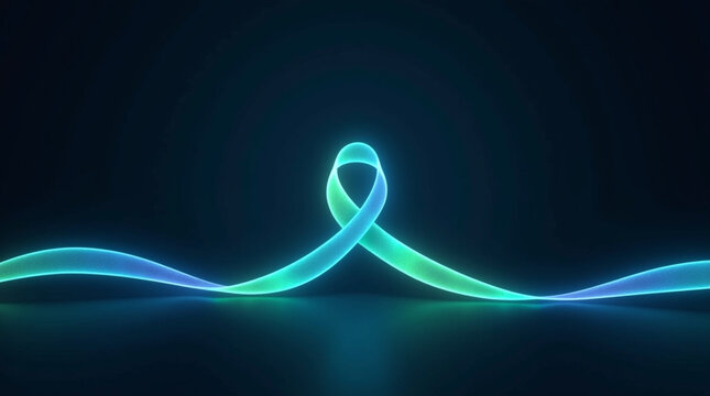 Abstract glowing neon ribbon on dark background, symbolizing awareness and support for various causes, such as cancer, hivaids, and other health issues, promoting hope and solidarity - Powered by Adobe
