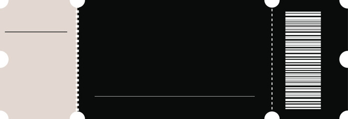 blank ticket coupon vector template, event entry barcode stub, retro cinema voucher eps ai design