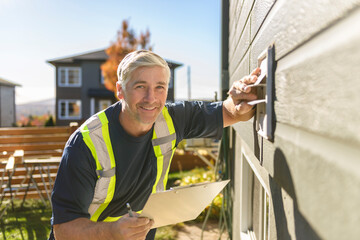 inspector or engineer is checking the dryer evacuation structure and house.