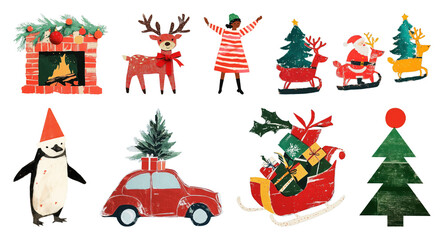 PNG Festive holiday decorations illustration, element set on transparent background