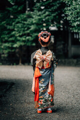 Young girl in colorful kimono during Shichi-Go-San celebration