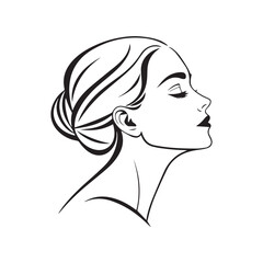 A woman's face with a minimalist and elegant design on white background