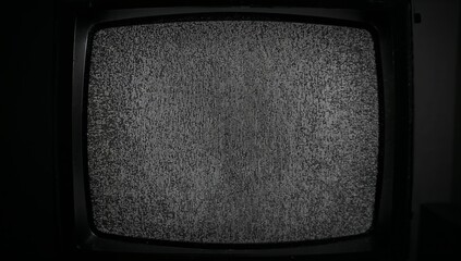 Flickering CRT television screen showing static noise in dimly lit room, vintage electronics
