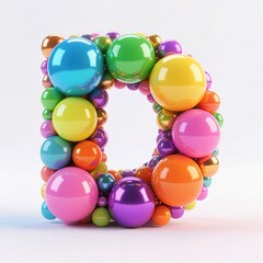 Letter D made of colorful Rainbow balloons, designs pieces alphabet (Letter D). 3d illustration