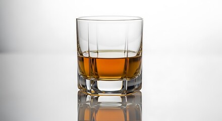 Clear glass filled with amber colored alcoholic beverage