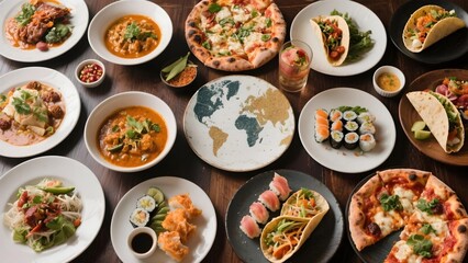 Table filled with dishes from around the world international cuisine