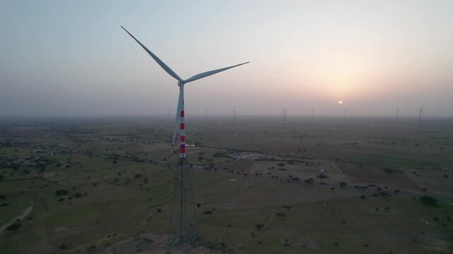 Desert Windmills Turning Under Glowing Sunset | Thar Desert, India