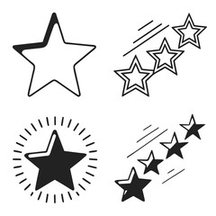 Obraz premium Vector art of set of four star icons, hand drawn and doodle style