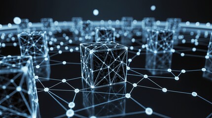 Obraz premium Abstract digital network of glowing cubes and connections