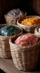 Woven basket kitchen storage frozen vegetables sealed bag pantry shelf calm