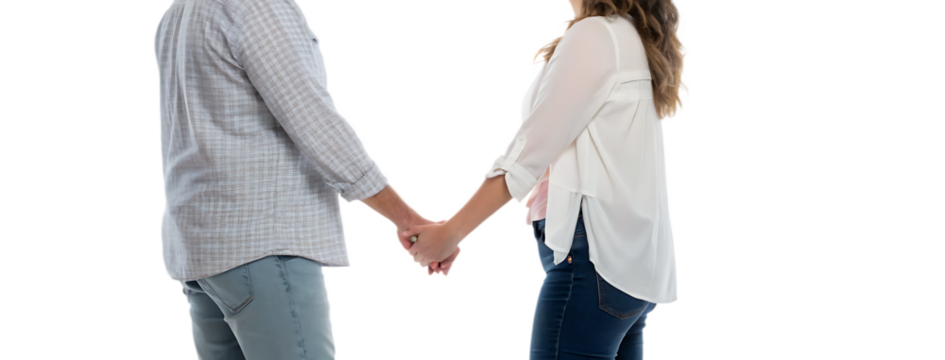 Man and woman holding hands cut out on PNG. AI GENERATED.
