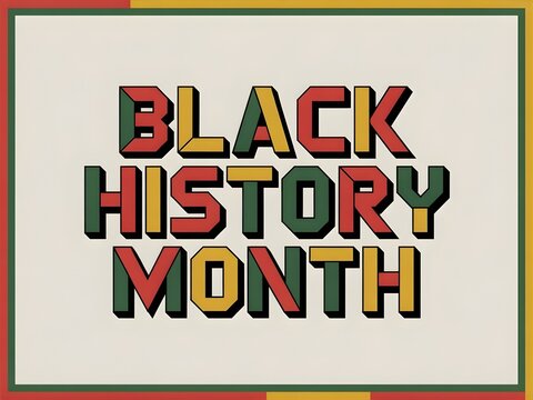 Stylized typography design with Black History Month in solid geometric block letter