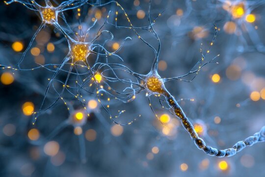 A neuron releases serotonin, inducing a sense of happiness and contentment in the individual.