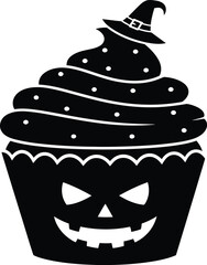 Halloween Cupcake Silhouette Vector – Minimal Black Flat Design Illustration