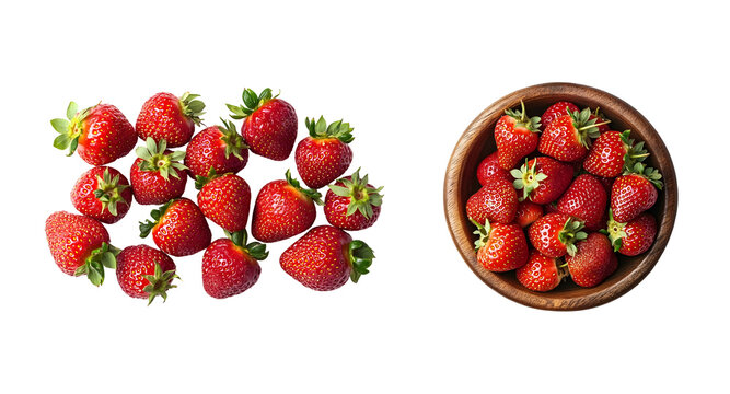 Strawberries in a Wooden Bowl on Transparent Background
