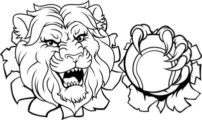 Lion Tennis Ball Animal Sports Team Mascot