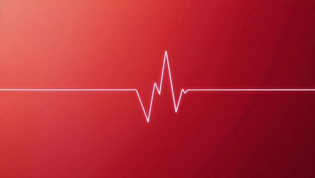 Extending white ECG waveform flowing across red gradient background, showing medical monitoring