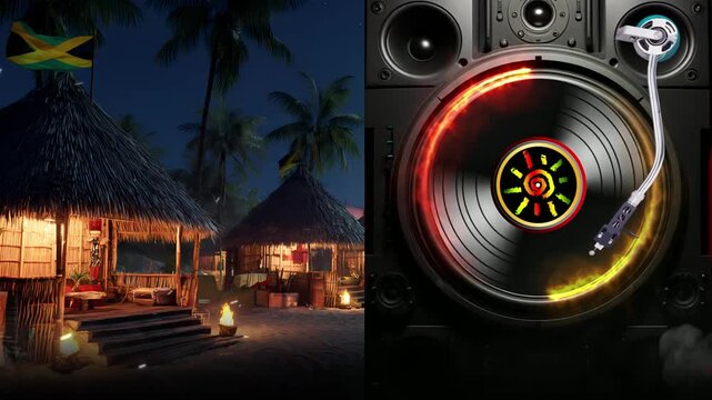 Tropical Reggae Sound System Vibes, Vinyl DJ Setup, Club Atmosphere