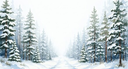 Snowy forest watercolor painting