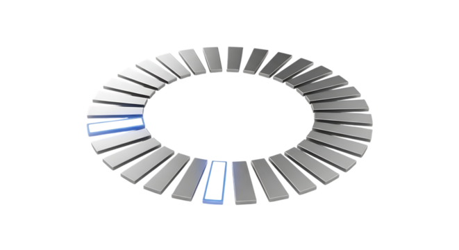 Circular progress bar with illuminated segments on black background