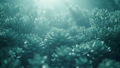 Basking succulent rosette cluster soaking teal morning sunlight at garden bed, with dew highlights