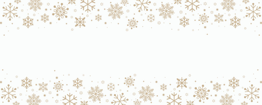 white winter background with cream colour snowflake borders on top and bottom. Ideal for seasonal greeting cards, festive banners, invitations, and holiday-themed graphic design projects.