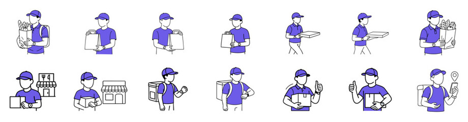 Collection of Delivery Man Icons for E-commerce and Food Services