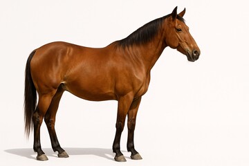 Fototapeta premium Majestic Brown Horse Standing Gracefully on White Background
