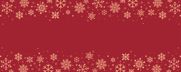 Deep red banner with decorative borders of scattered gold snowflakes and stars along the top/bottom edges. Ideal vector header/background for Christmas and winter themes.