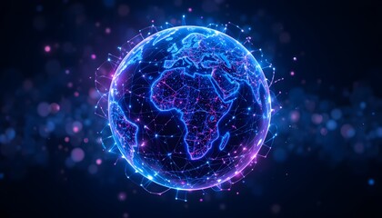 Obraz premium Glowing Earth with AI Network Connections and Digital Nodes