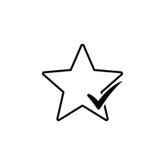Obraz premium Star outline with a check mark indicating a favorite or completed task in black and white simple design
