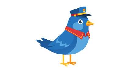 A charming blue bird dressed as a mail carrier, complete with a hat and red scarf, ready to deliver messages with a cheerful disposition