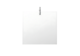 Blank white paper hanging from a silver hook for your creative ideas and notes isolated on transparent background
