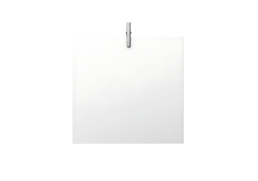Blank white paper hanging from a silver hook for your creative ideas and notes isolated on transparent background