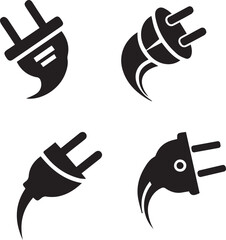 Four black electrical plugs with curved tails on a white background power plug electricity