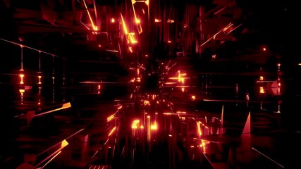 Dynamic digital tunnel with glowing red lights and abstract geometric shapes in motion - Powered by Adobe