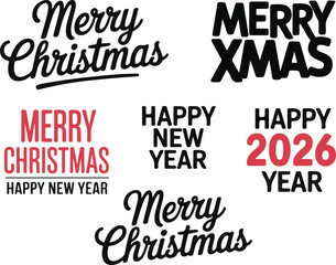 Typographic New Year Set with Script Style Text Elements and Holiday Lettering Styles